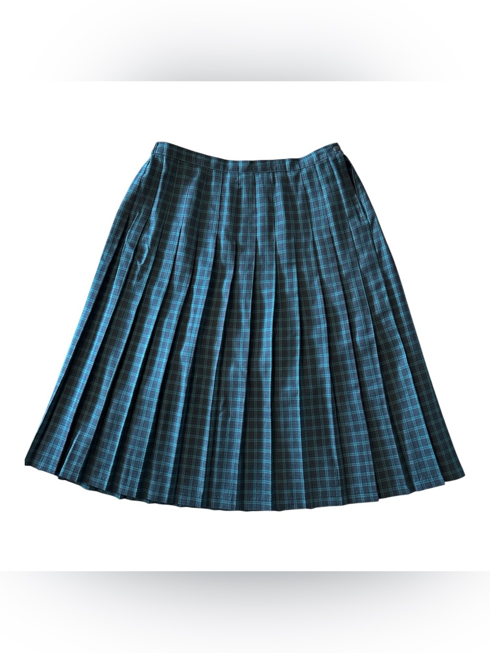 Vintage Green and Blue Pleated Blue Tartan Plaid Skirt by Requirements Woman